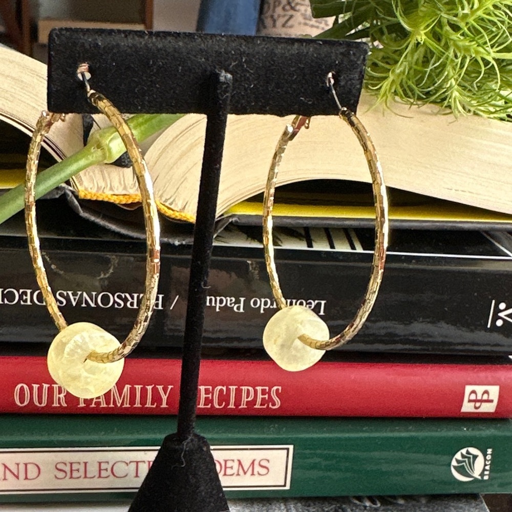 Citrine gold large hoop earrings/Gold large hoops citrine gemstone statement - Picture 2 of 7